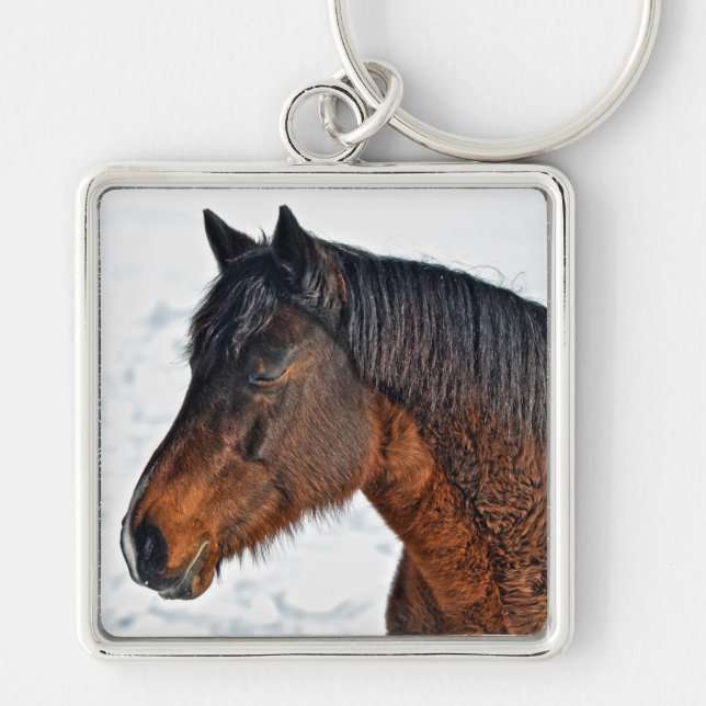 Porte-clés Cheval d'hiver en terrain neigeux 3 (Devant)