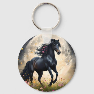 Porte-clés Cheval D'Imaginaire Noir Devant La Lune,