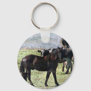 Porte-clés cheval noir et bovins laitiers