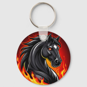 Porte-clés Cheval Noir Fougueux Yeux Lumineux Cade