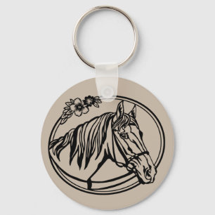 Porte-clés Cheval tête avec fleurs