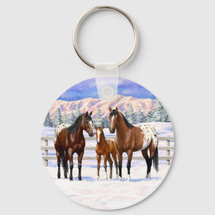 Porte-clés Chevaux Appaloosa De Baie Brown En Neige