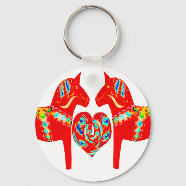 Porte-clés Chevaux de Dala suédois avec coeur (Recto)
