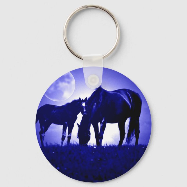 Porte-clés Chevaux en Nuit Bleue (Recto)