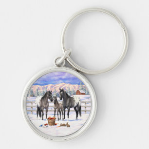 Porte-clés Chevaux Grulla Grey Appaloosa Sur Une Ferme À Neig