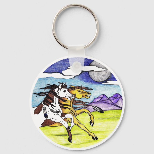 Porte-clés Chevaux Sauvages Courant Gratuitement (Recto)