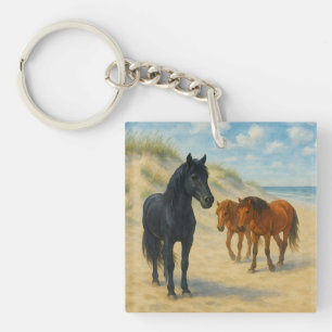 Porte-clés Chevaux sauvages de Corolla Caroline du Nord Aquar