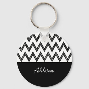 Porte-clés Chevron et nom à la main tendance tiré noir et bla
