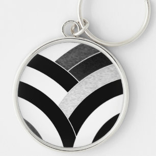 Porte-clés chevron incurvé noir/blanc moderne chic