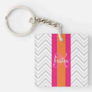 Porte-clés Chevron rose gris élégant moderne personnalisé
