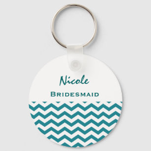 Porte-clés Chevrons turquoises et blancs V08 de demoiselle