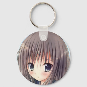 Porte-clés Chibi anime cheveux brun fille yeux gris