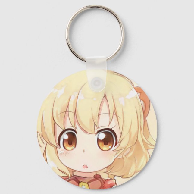 Porte-clés Chibi surpris blond fille amber yeux manga anime m (Recto)