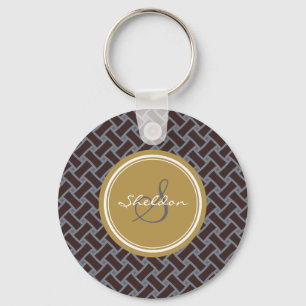 Porte-clés Chic brun grec clé motif géométrique monogramme