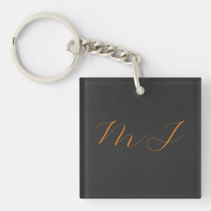 Porte-clés Chic calligraphie gris orange monogramme nom initi