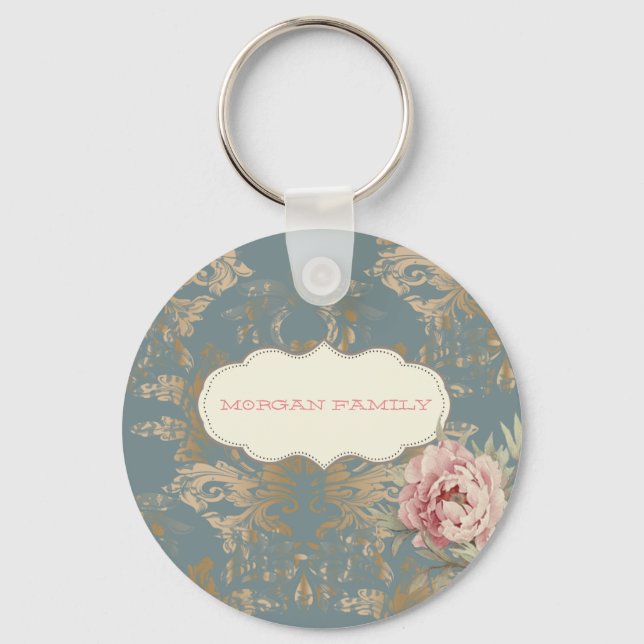 Porte-clés Chic Elegant Gold Damask Roses (Recto)
