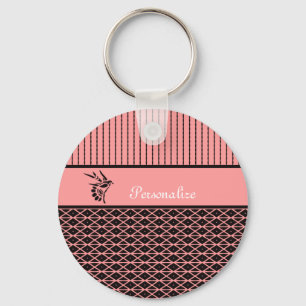 Porte-clés Chic et élégant rose et rayures Brown avec nom