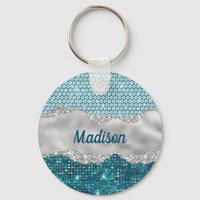 Porte-clés Chic girly turquoise menthe vert parties scintilla (Recto)