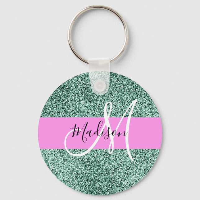 Porte-clés Chic Glam rose Vert Parties scintillant Étincelle  (Recto)