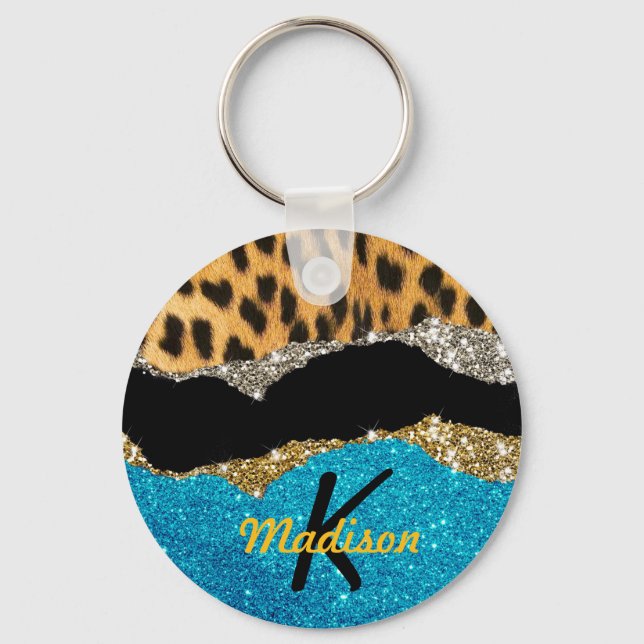 Porte-clés Chic poster de animal turquoise parties scintillan (Recto)