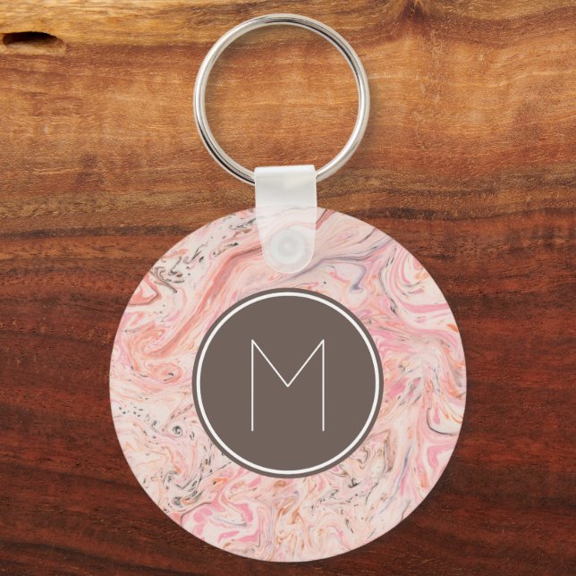Porte-clés Chic rose beige gris marbre Monogramme (Recto)