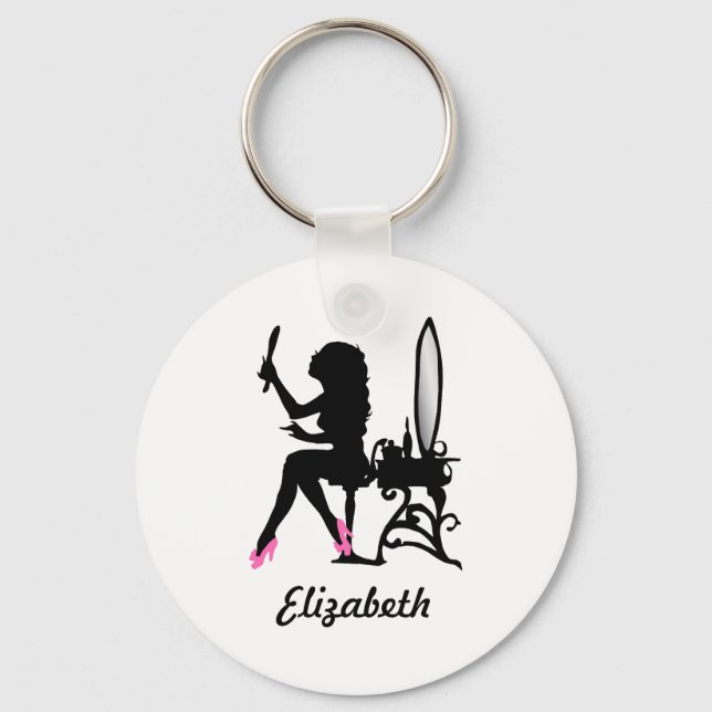 Porte-clés Chic rose et noir femme de la mode Silhouette (Recto)
