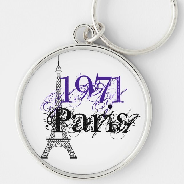 Porte-clés Chic violet Paris Tour Eiffel 50e anniversaire (Devant)