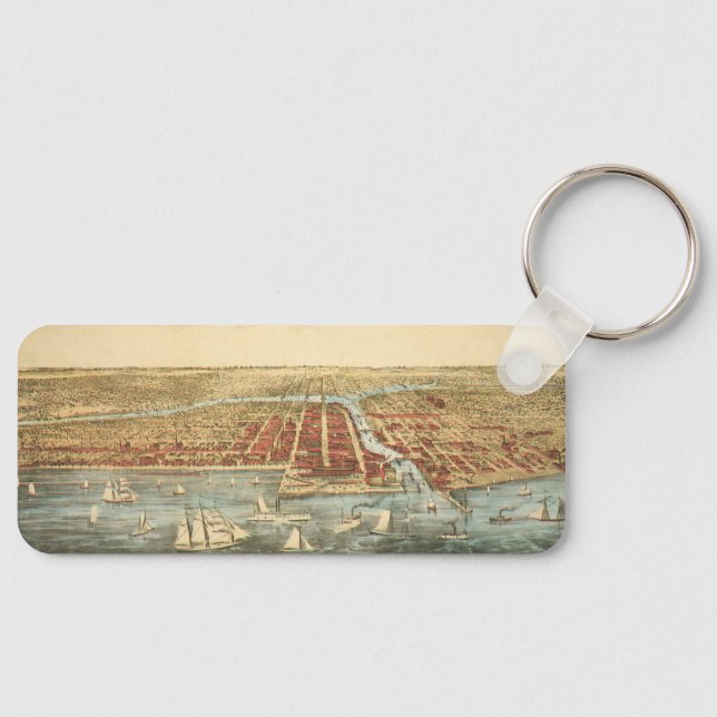 Porte-clés Chicago Antique Map, LaSalle Street et River (Recto)