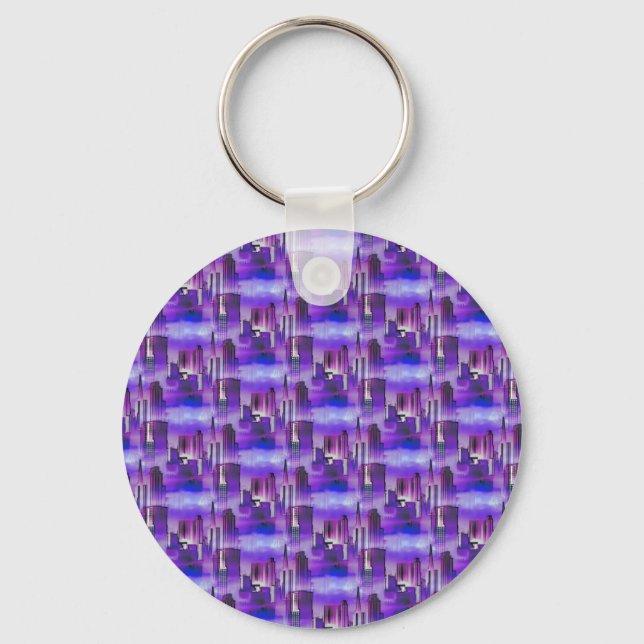 Porte-clés Chicago Skyline Urban Art en violet et bleu (Recto)