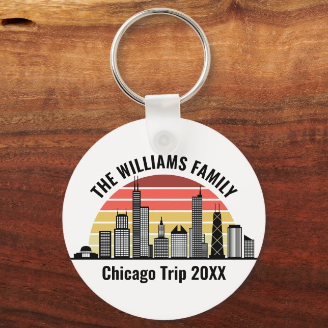 Porte-clés Chicago Sunset Customized Family Trip (Recto)