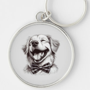Porte-clés chien avec cravate arc rire