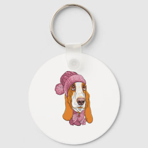 Porte-clés chien Basset Hound race en tricot casquette