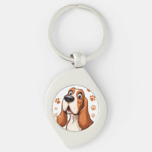 Porte-clés Chien Basset Joyeux avec Empreintes de Patte Orang