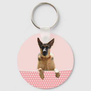Porte-clés Chien berger allemand Pois roses