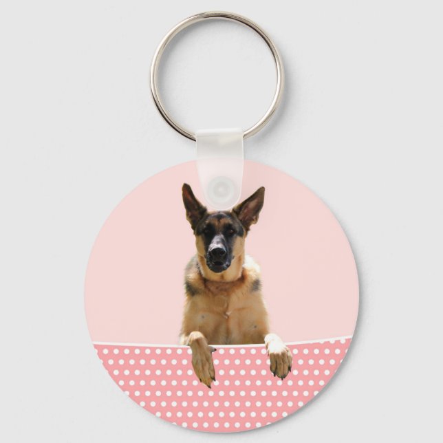Porte-clés Chien berger allemand Pois roses (Recto)
