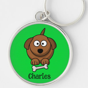 Porte-clés Chien Brown avec os personnalisé sur vert