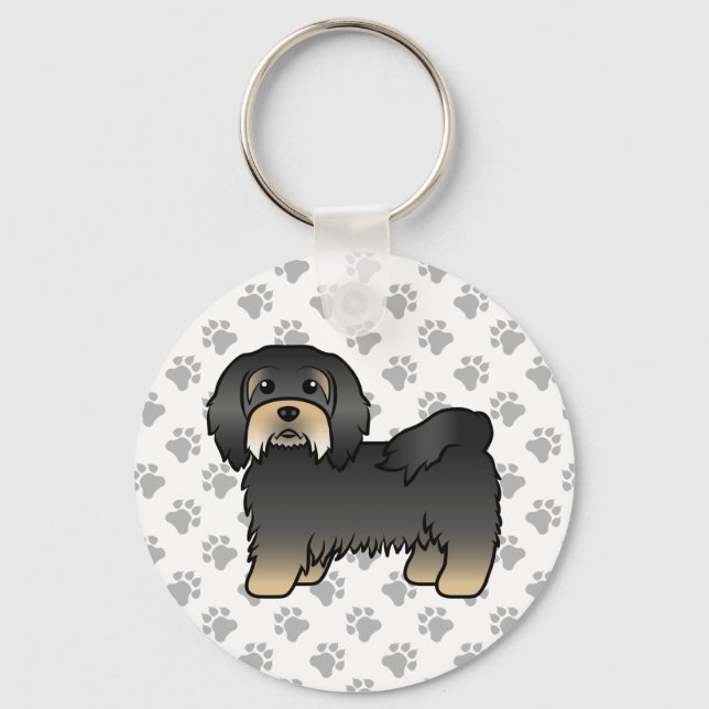 Porte-clés Chien Caricature Cute, Noir Et Tan Havanais (Recto)