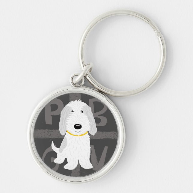 Porte-clés Chien caricature gris et blanc PBGV (Devant)