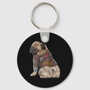 Porte-clés Chien carlin Avec Dragon Japonais Traditionnel Tat