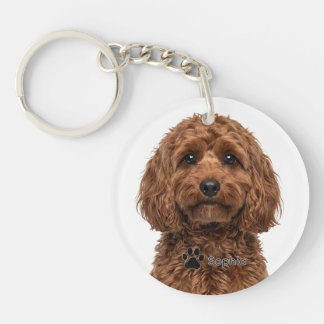 Porte-clés chien Cavapoo personnalisé Vagues Rouge