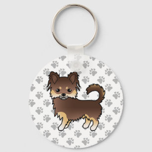 Porte-clés Chien Chihuahua à poil long au chocolat et au fauv