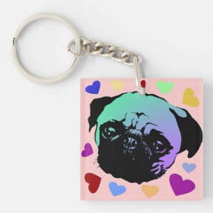 Porte-clés Chien Chiot Carlin Style PopArt Rétro