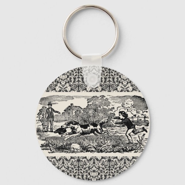 Porte-clés Chien courant art animal antique illustration vict (Recto)