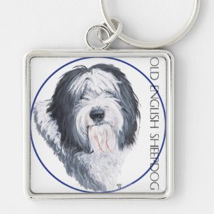 Porte-clés Chien de berger anglais antique Rondelle