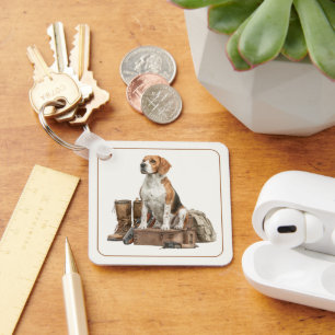 Porte-clés Chien de chasse de style vintage à l'aquarelle