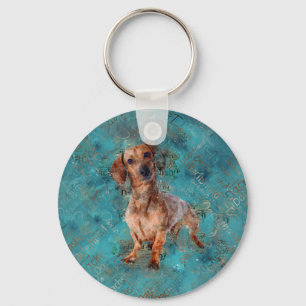Porte-clés Chien de Dachshund Art multimédia mixte