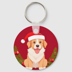 Porte-clés 🐶 Chien de dessin animé festif avec chapeau de Pè