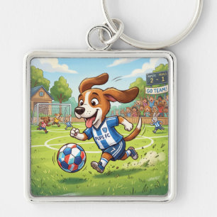 Porte-clés Chien de dessin animé jouant au football