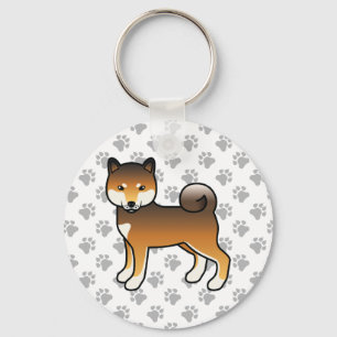 Porte-clés Chien de dessin animé Shiba Inu au sésame rouge et
