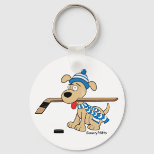 Porte-clés Chien de hockey sur caricature
